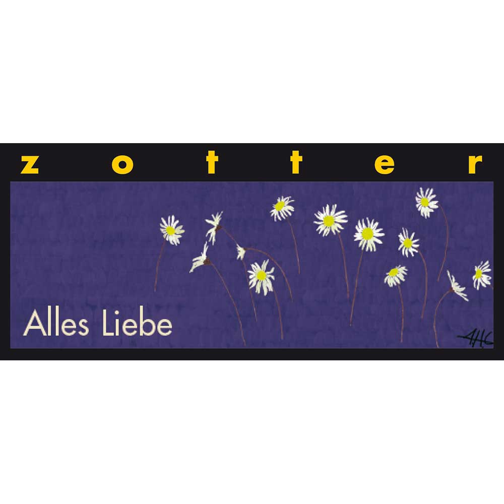 70g-Tafel handgeschöpfte Bio- und Fair Trade-Schokolade ''Alles Liebe'' von Zotter