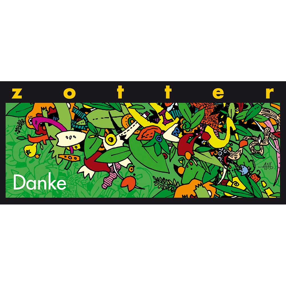 70g-Tafel handgeschöpfte Bio- und Fair Trade-Schokolade ''Danke'' von Zotter