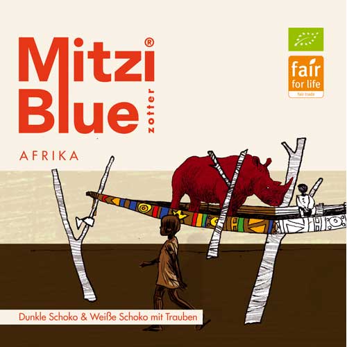 65g-Tafel dunkle und weiße vegane Bio- und Fair Trade-Schokolade mit Trauben ''Mitzi Blue Afrika'' von Zotter